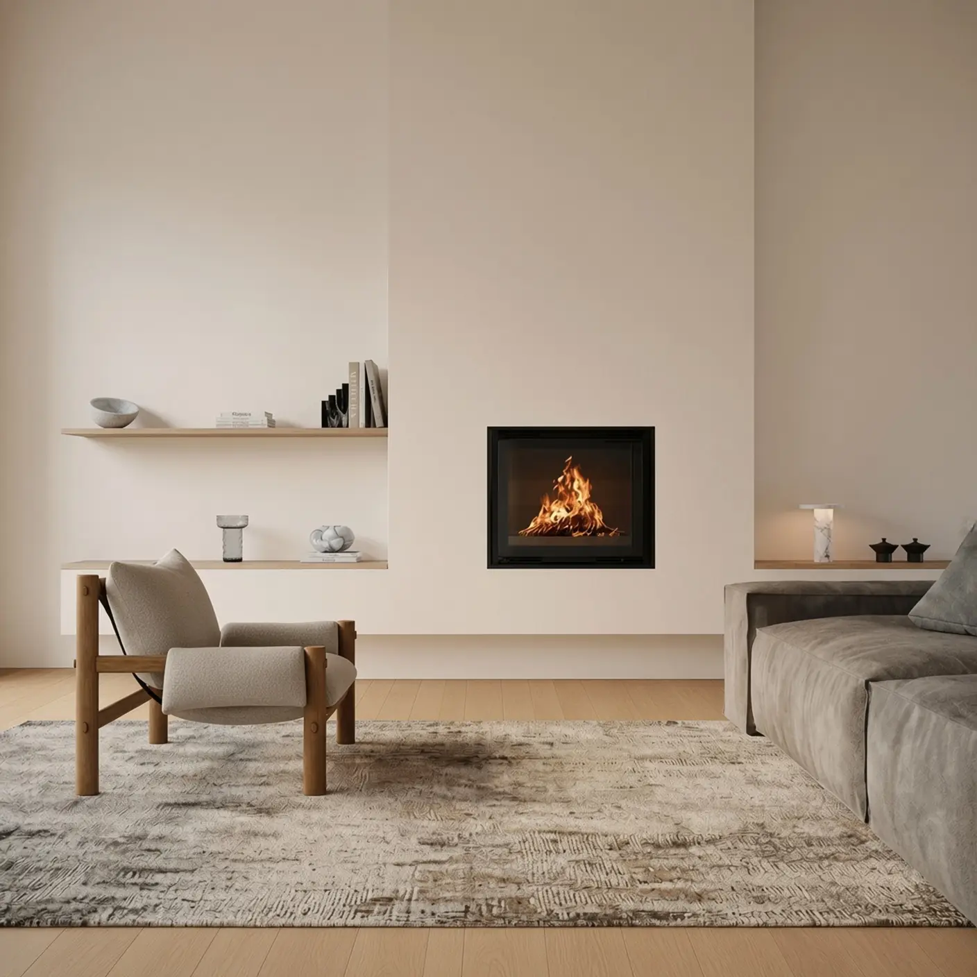 Rüegg Heatcube peisinnsats montert i moderne stue